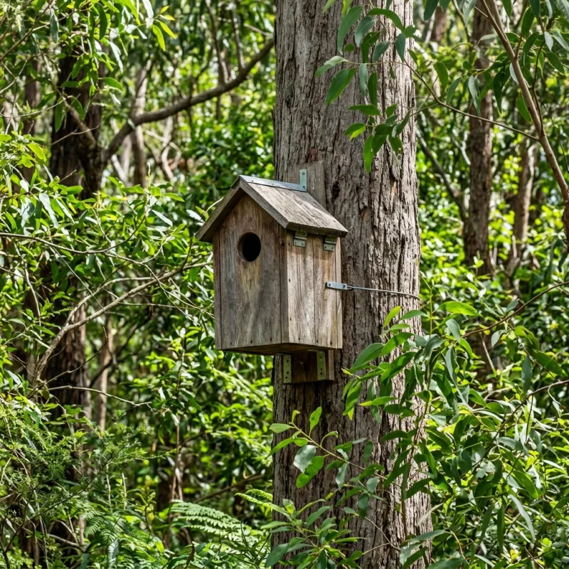 Animal nesting box installed as a humane alternative to a Balaclava roof cavity