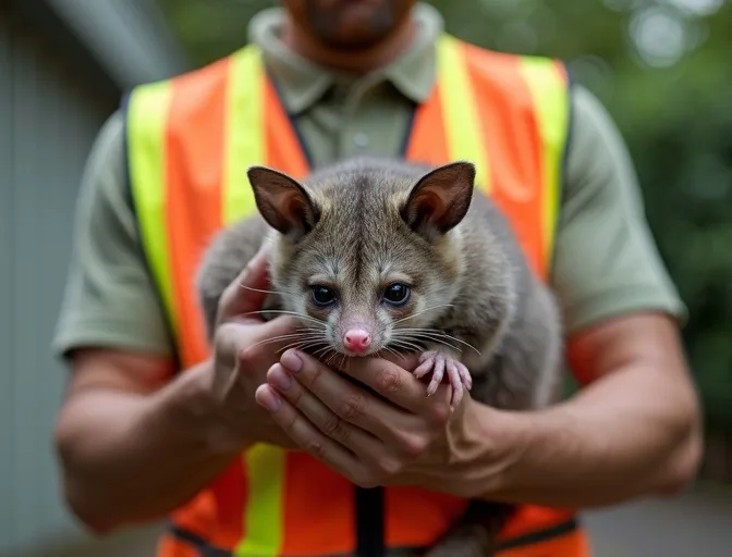 Animal handler safely recovering a deceased possum in Balaclava